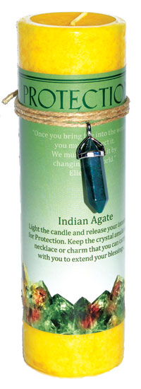 Protection pillar candle with Indian Agate pendant