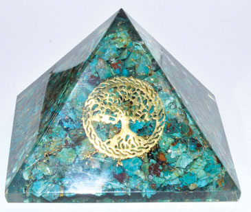 80mm Orgone Chrysocolla & Tree of Life pyramid