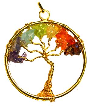 7 Chakra Tree of Life pendant gold