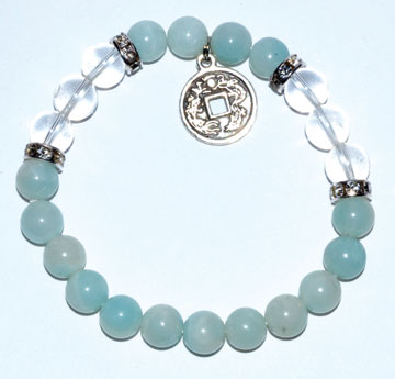 8mm Amazonite/ Quartz with Chinese Coin