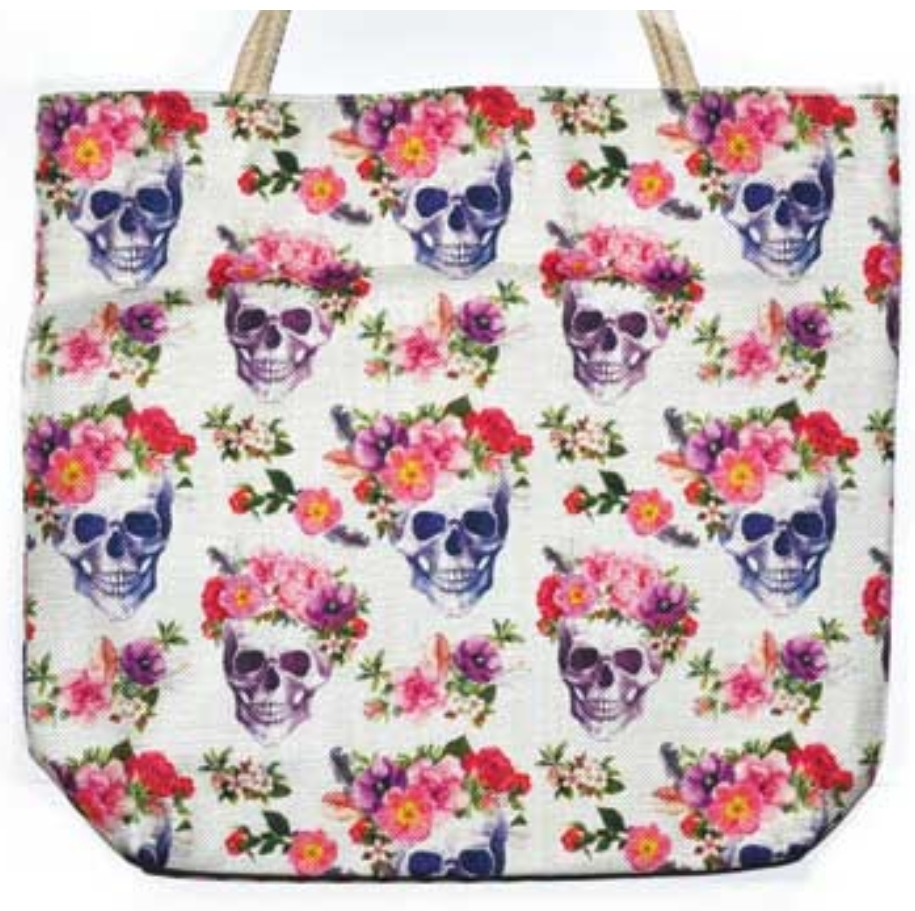 14" x 16" Skull & Roses jute tote bag